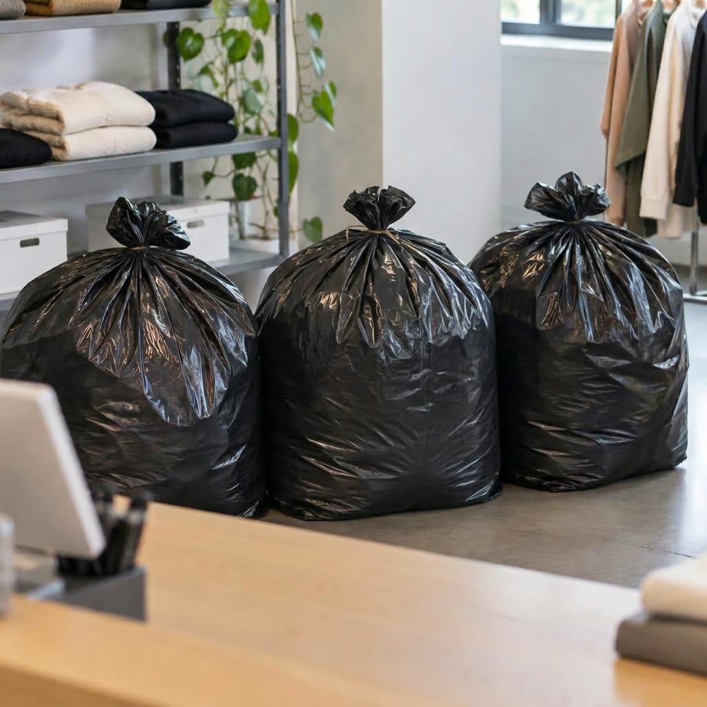 Sealed bags of clothes waiting for daily pickup