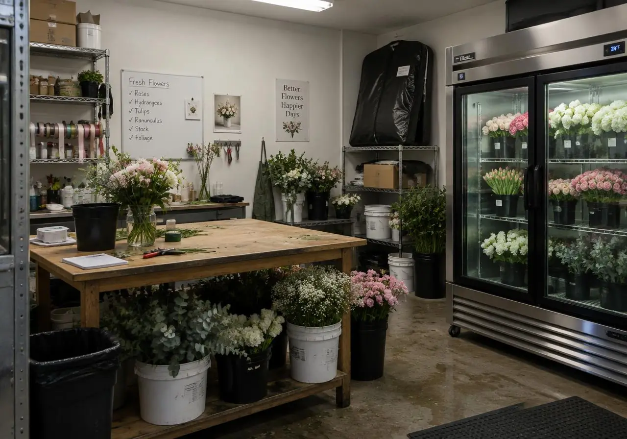 Sealed bags stored out of sight at a flower shops location
