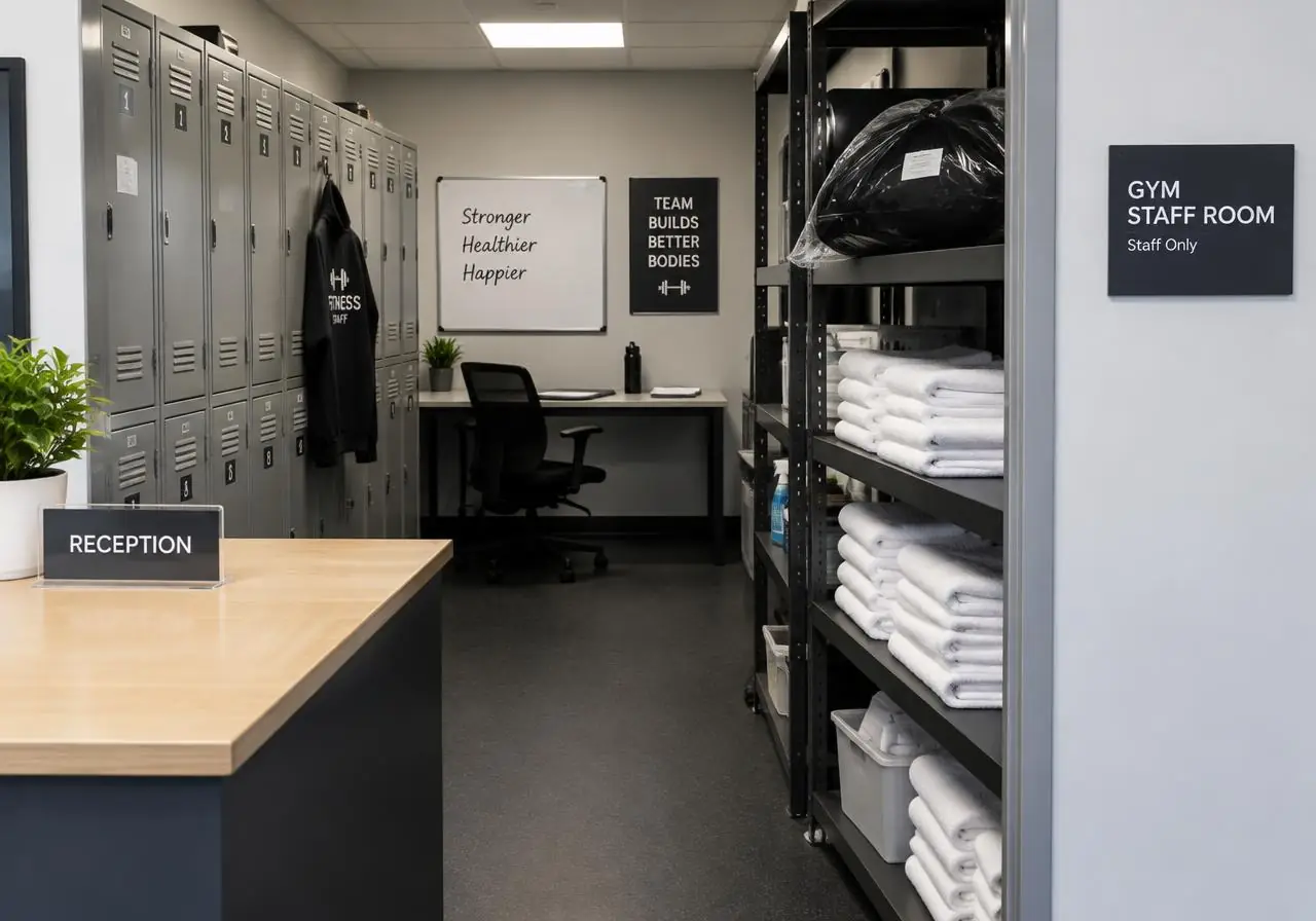 Sealed bags stored out of sight at a gyms and studios location