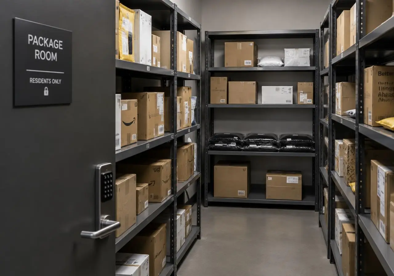 Sealed bags stored out of sight at a residential buildings location