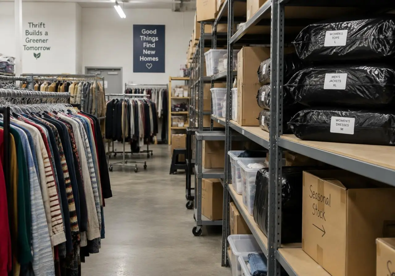 Sealed bags stored out of sight at a thrift stores location